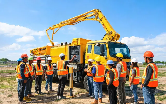 Operator trainees practicing boom remote control