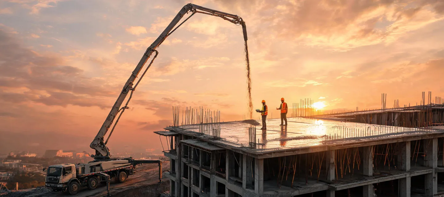 Putzmeister boom pump on continuous high-rise pour