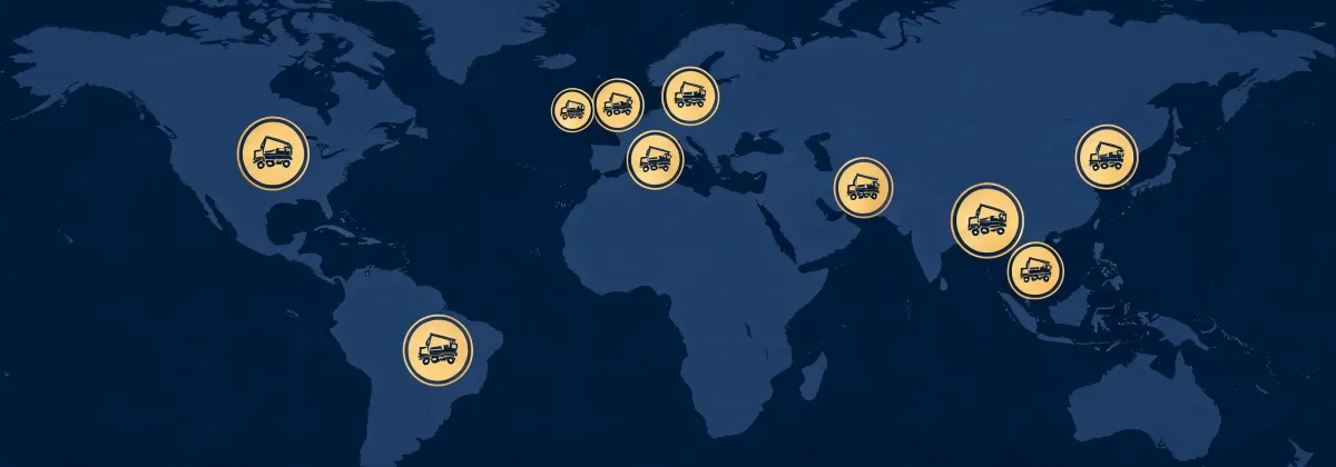 Map of Putzmeister regional concrete pump parts hubs worldwide